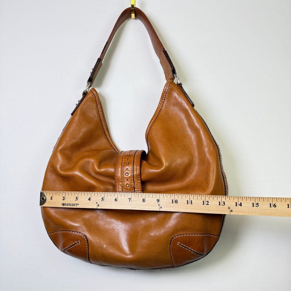 MICHAEL KORS Vintage Cognac Brown Studded Leather Buckle Hobo Bag Large - Picture 6 of 8